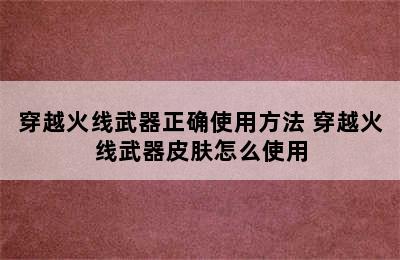 穿越火线武器正确使用方法 穿越火线武器皮肤怎么使用